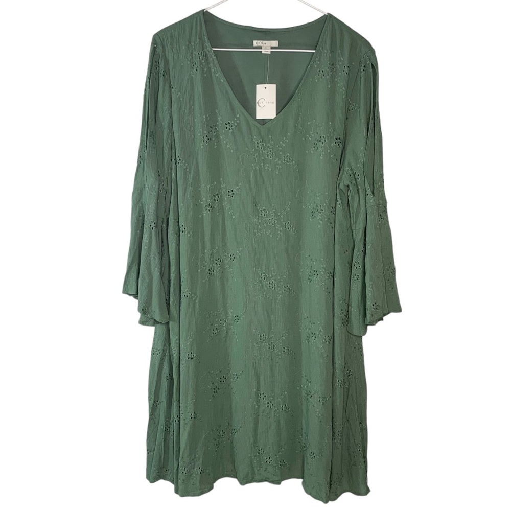 Eyelet Embroidered Sage Dress